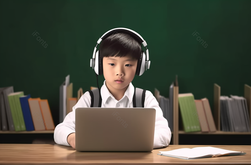 小孩子小学生穿白衬衫在笔记本电脑上学习上网课实拍,高清,摄影图,摄影图片,图片大全,摄影图免费下载